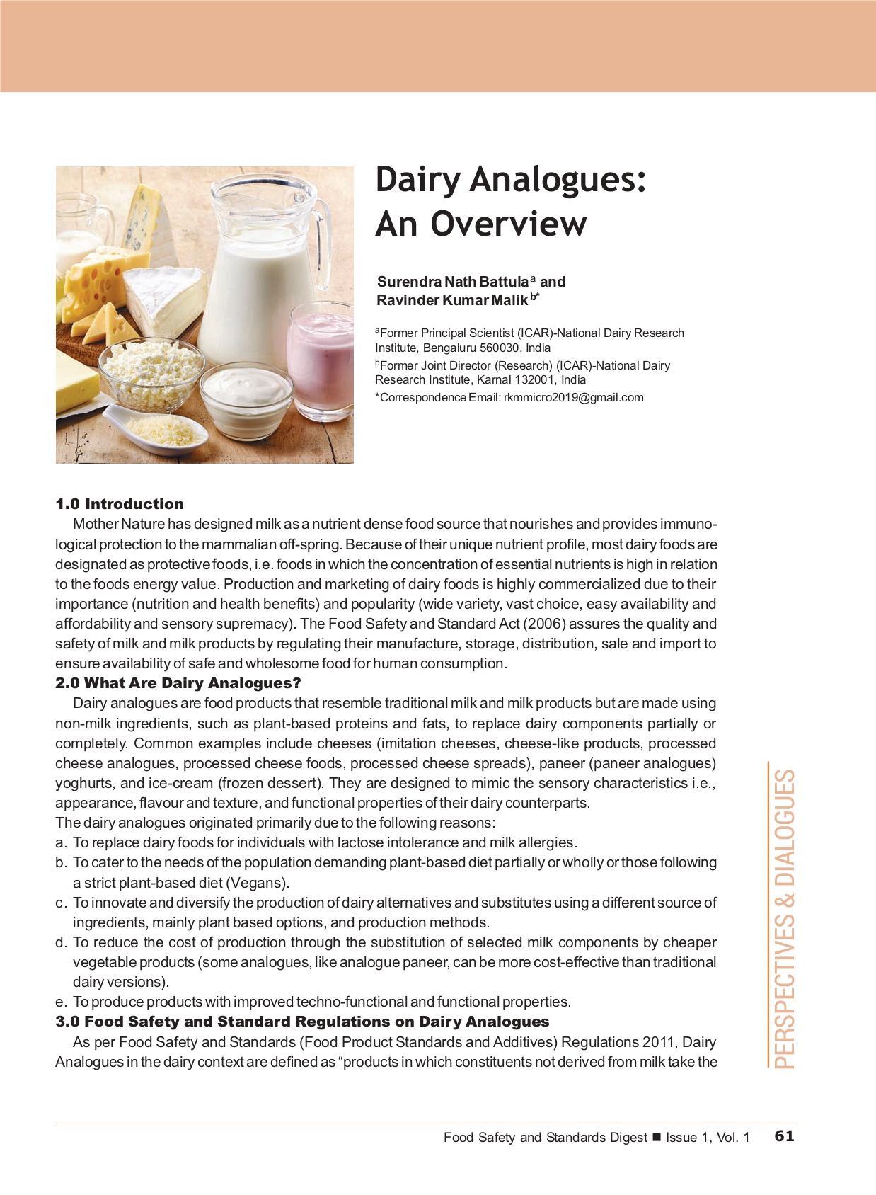 Dairy Analogues: An Overview